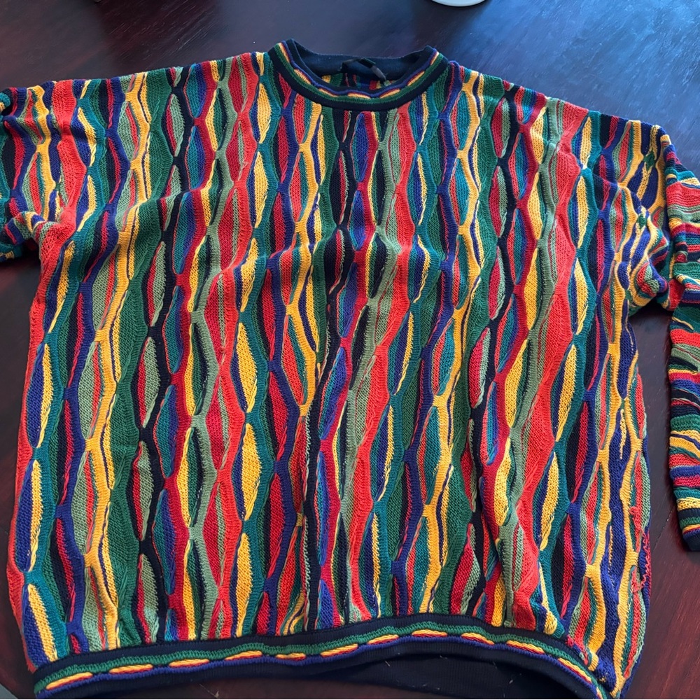 Multicolor Mens Crewneck Sweater - Bold Wave Knit by Tundra- Vintage